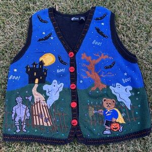 Vintage 90s Holiday Editions Halloween Kawaii Kidcore Button Up Sweater Vest
